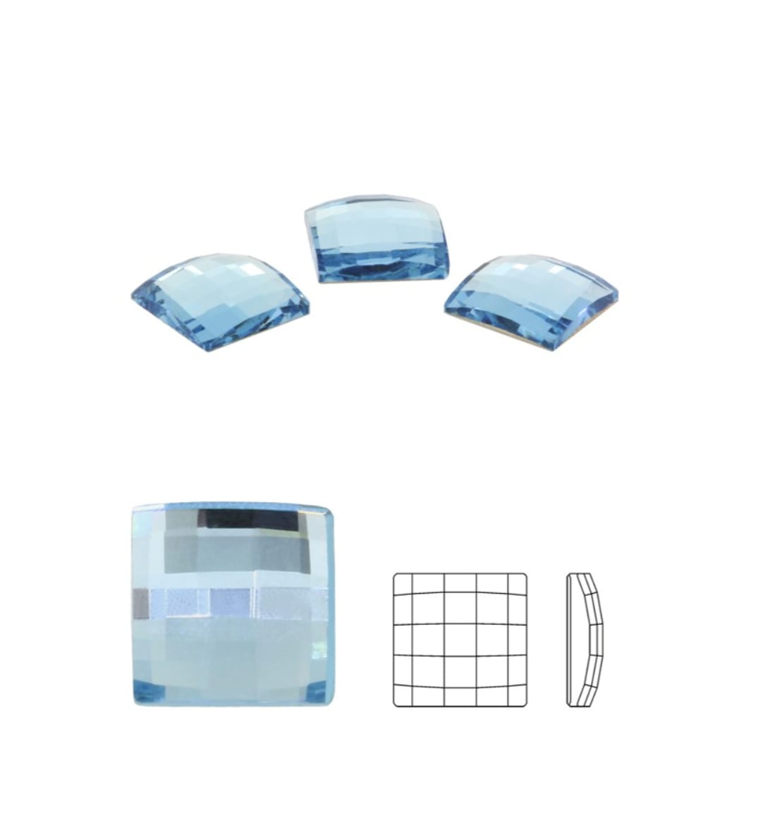 Swarovski® Flatback Hotfix Chessboard Square Aquamarine 8mm