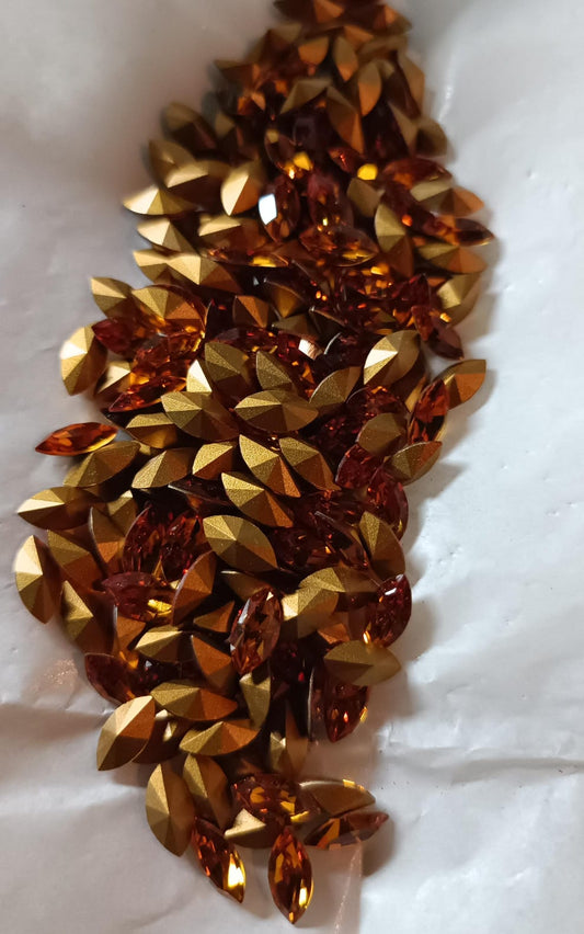 Swarovski® Fancy Vintage Navette Topaz Gold Foiled 10x5mm